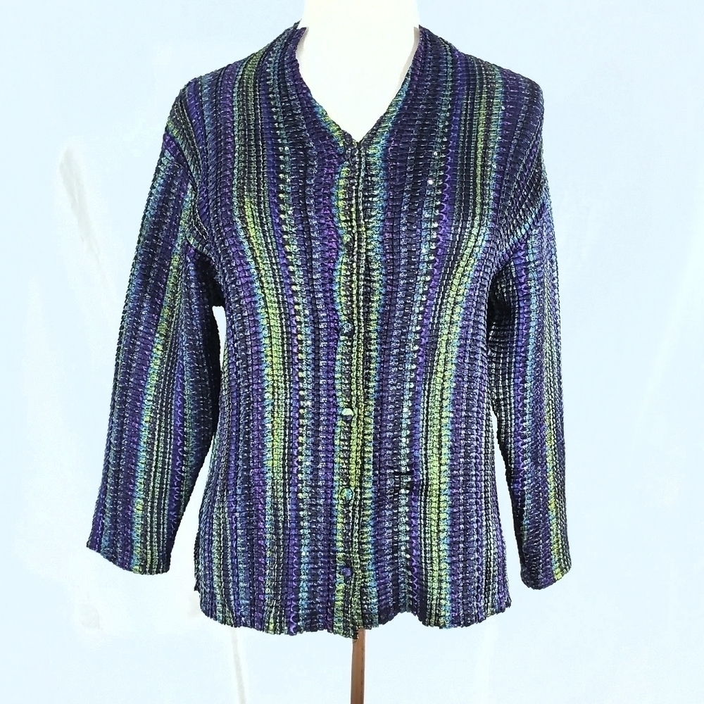 Mirasol Stretch Purple & Green Crinkle Shimmery Top